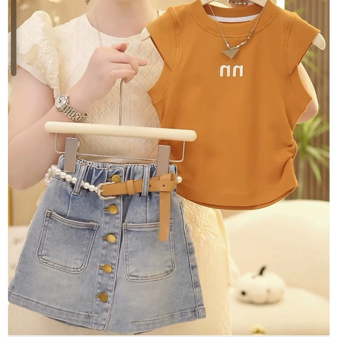 【现货在仓】2025新款儿网红网红洋气时尚休闲夏季牛仔无袖套装