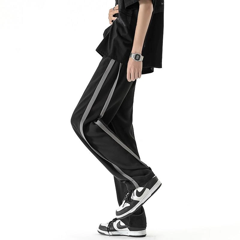品质 冰丝裤子男冬季薄款宽松直筒裤美式潮牌休闲长裤高街运动裤