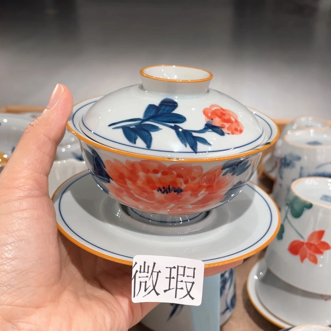釉下彩纯手绘有瑕