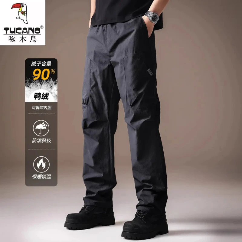 美式户外工装冲锋羽绒裤男冬季加绒保暖运动登山防水休闲直筒长裤