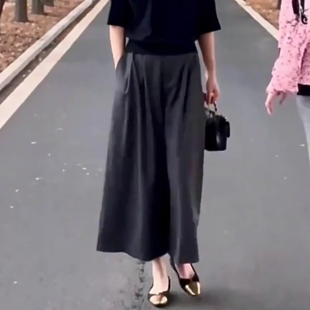 版型好看的阔腿裤秋冬2025新款女灰色裤子压褶设计高腰直筒九分裤