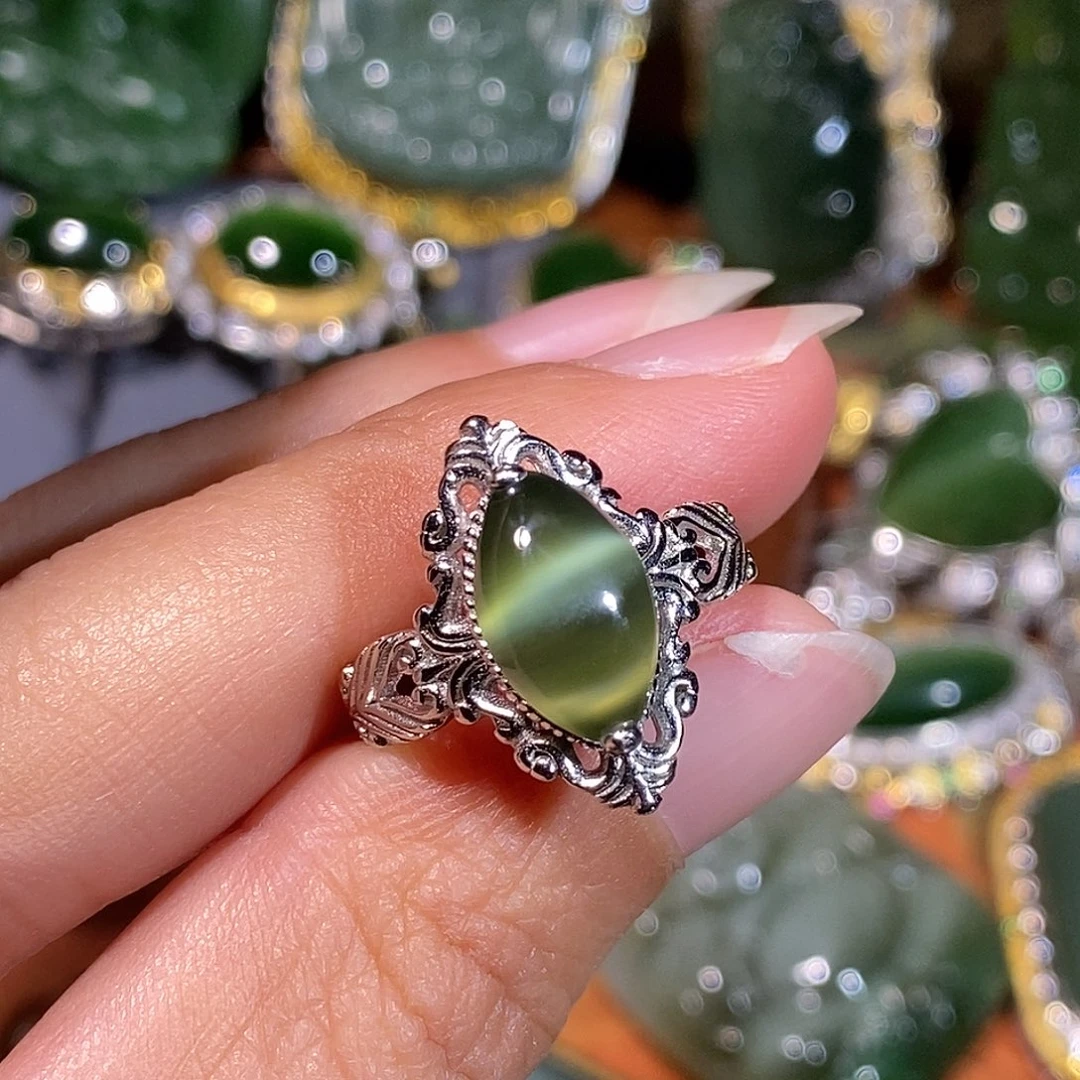 和田玉（碧玉）银S925镶嵌戒指