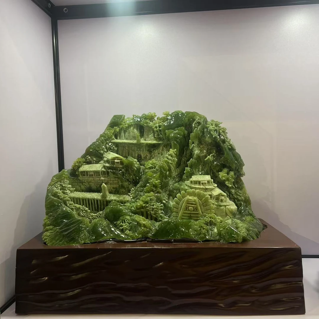 岫岩玉35号精品玉雕【青山绿水】手工时尚精雕办公室家中摆件经典
