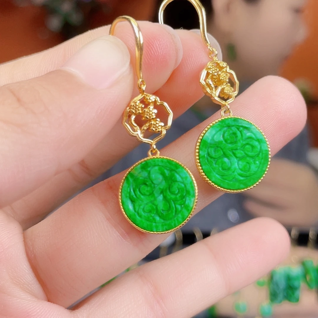 翡翠银S925镶嵌耳饰