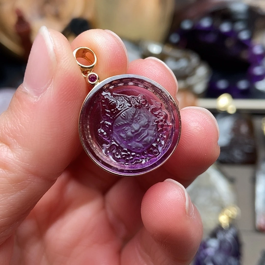 水晶天然水晶吊坠18K金镶嵌