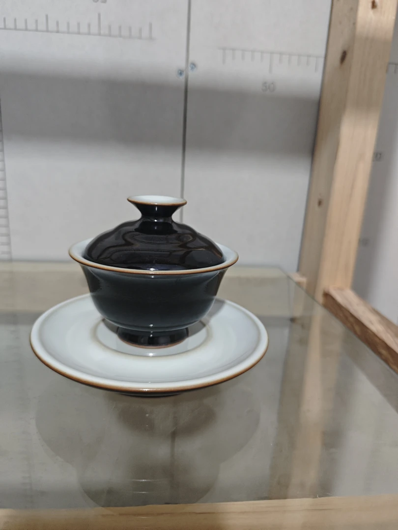 景德镇全手工高温茶具 黑金石系列三才盖碗