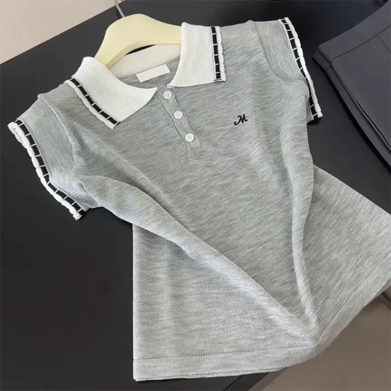 高级感撞色刺绣坎肩短袖针织衫女款夏季爆款百搭显瘦修身好看上衣