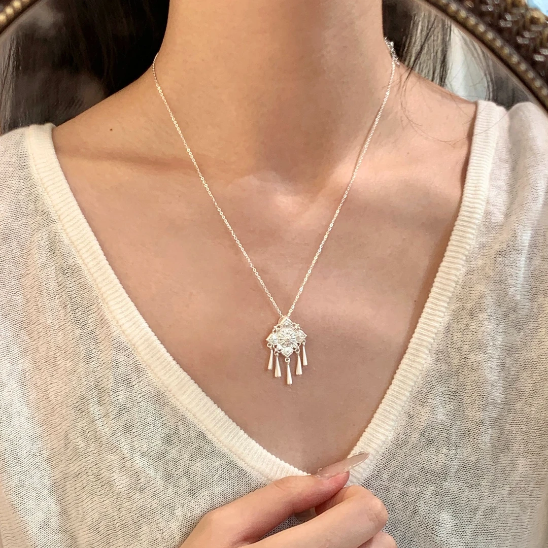 吊坠足银 燕归yangui“清花铃”足银999.9银白色莲花吊坠