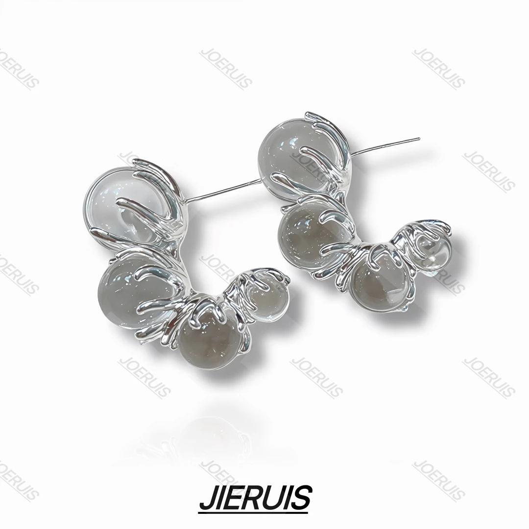 铜合金耳饰 【夏鸣，】耳饰夏日透明珠耳环时尚百搭欧美轻奢小众气质