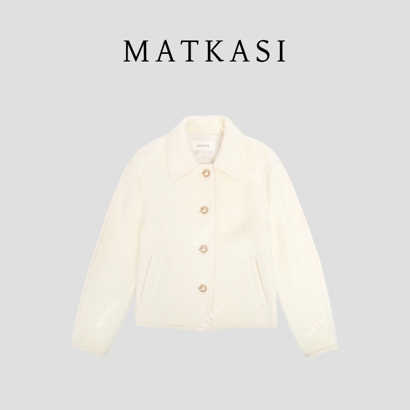 MATKASI 金扣翻领纯色毛绒质感百搭经典短外套