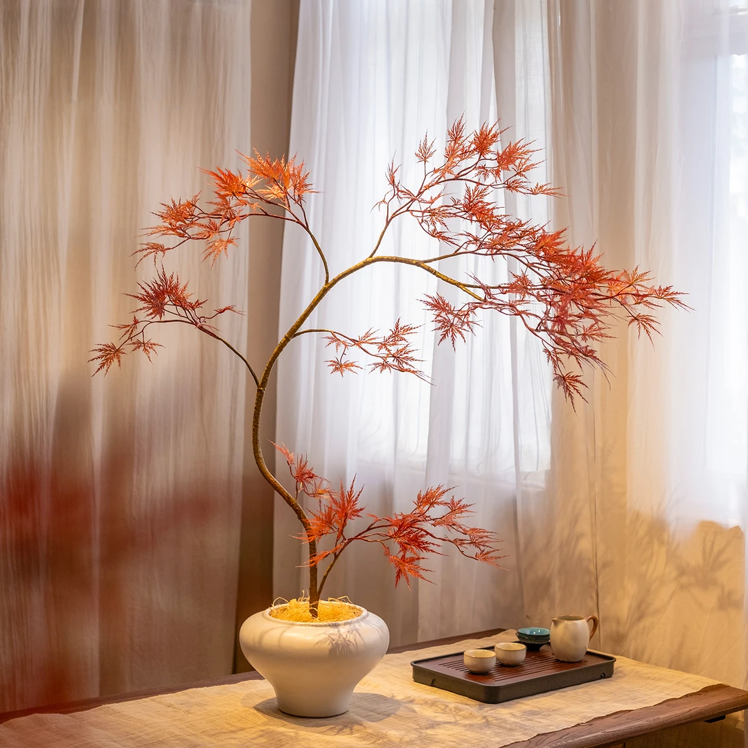 海虹景品羽毛枫仿真绿植新中式空间装饰客厅轻奢茶室玄关禅意摆件