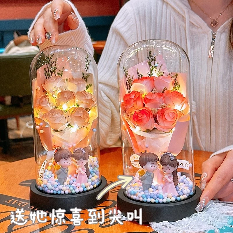 情人节520送女友闺蜜实用高级感永生花束送老婆爱人创意摆件