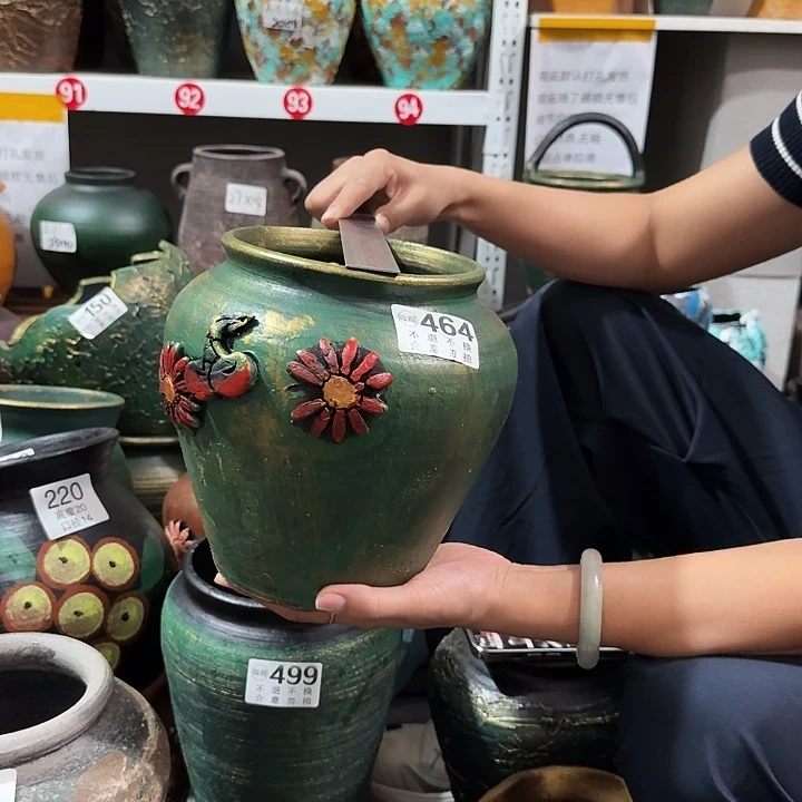 瑕疵金绿樱桃坛子464高度20口径14