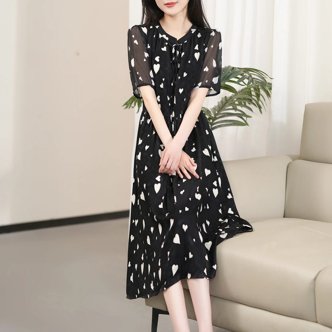 【夏季新款】高端法式设计感时尚印花收腰显瘦连衣裙CS6180 裙长111