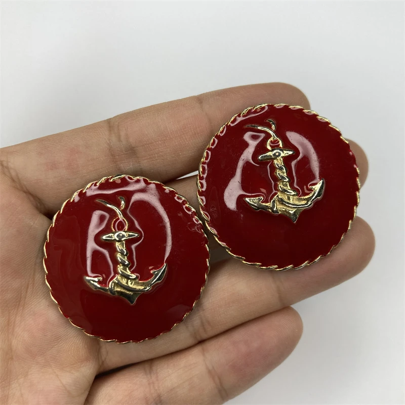 合金耳饰 红色珐琅船锚耳环1-22【2070108-057】