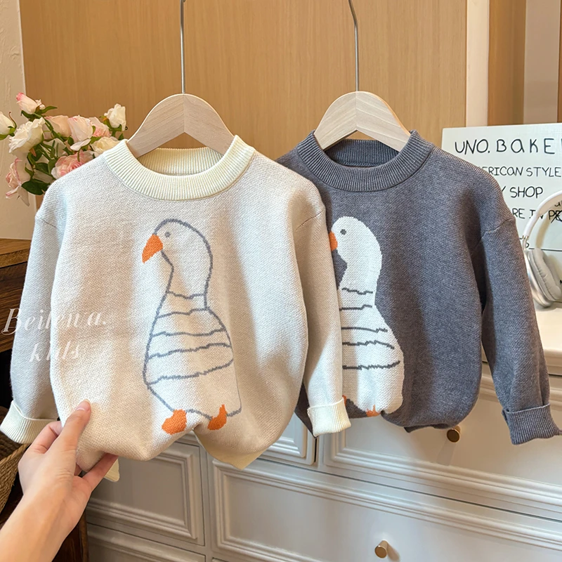 新款儿童秋冬季卡通圆领套头时尚洋气女宝宝毛衣针织毛衫上衣韩版