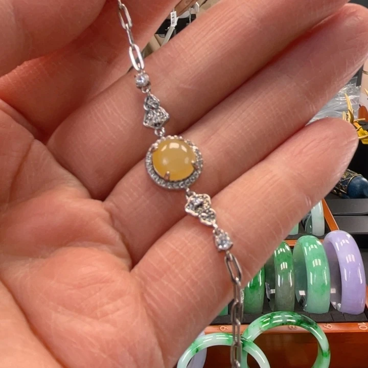 翡翠银S925镶嵌手链缅甸翡翠