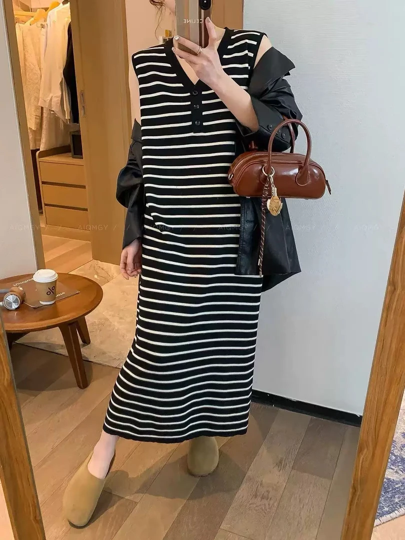 新疆包邮【C30】条纹针织连衣裙-衣长112