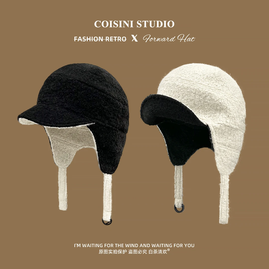 新款双面戴护耳飞行帽子女秋冬防风保暖骑行护耳毛绒雷锋帽潮