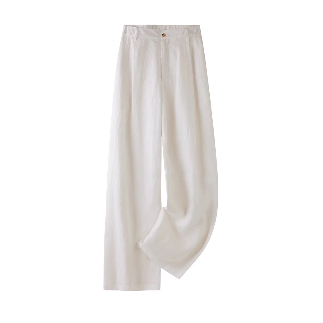 【恒久奢华】100%雨露亚麻微阔直筒长裤时尚高腰显瘦垂感百搭-2