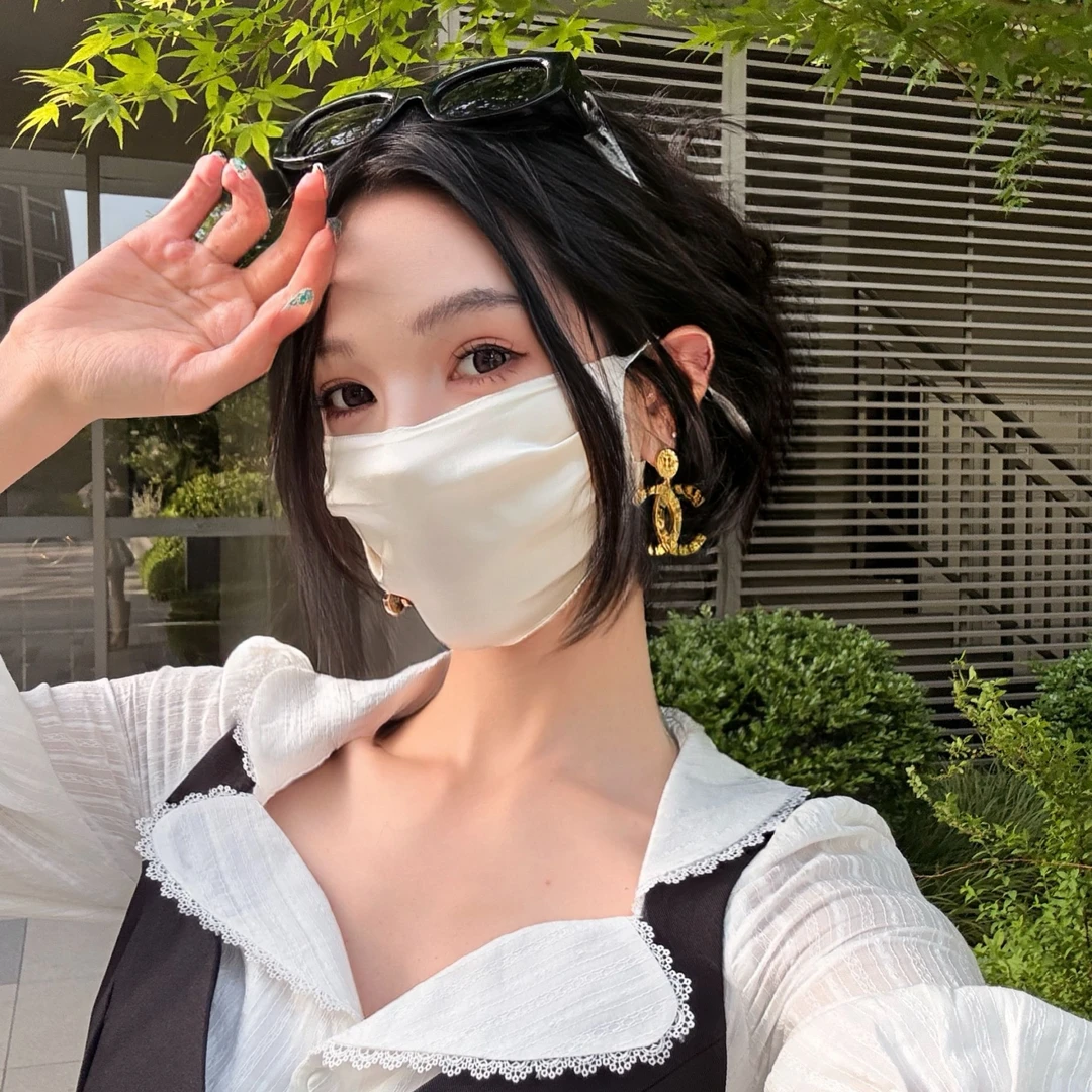 100％桑蚕丝口罩夏季薄款透气面纱真丝加大防晒