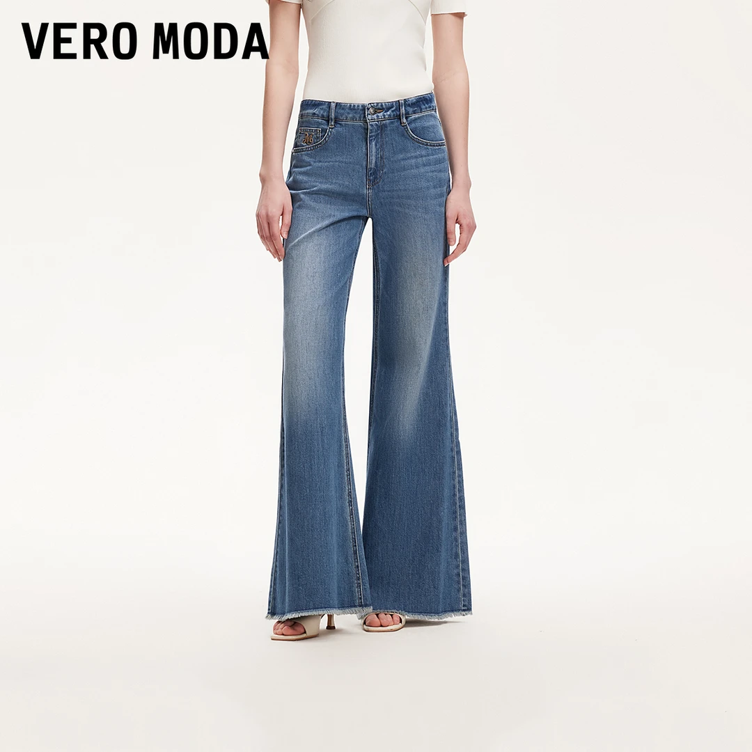 Vero Moda牛仔裤女2025夏日穿搭新款水洗磨白微喇裤复古325232012