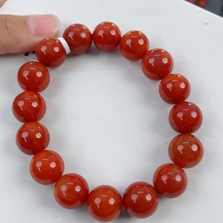 未镶嵌瓦西柿子红火焰圆珠单圈13mm南红玛瑙