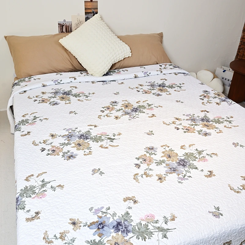 220*250cm斜纹大花床盖印染绗缝夹棉双面多功能绗缝被床上用品