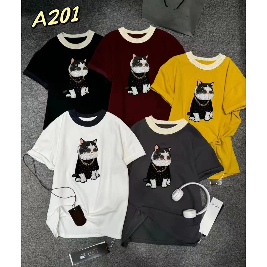 新款拼接色圆领T恤201