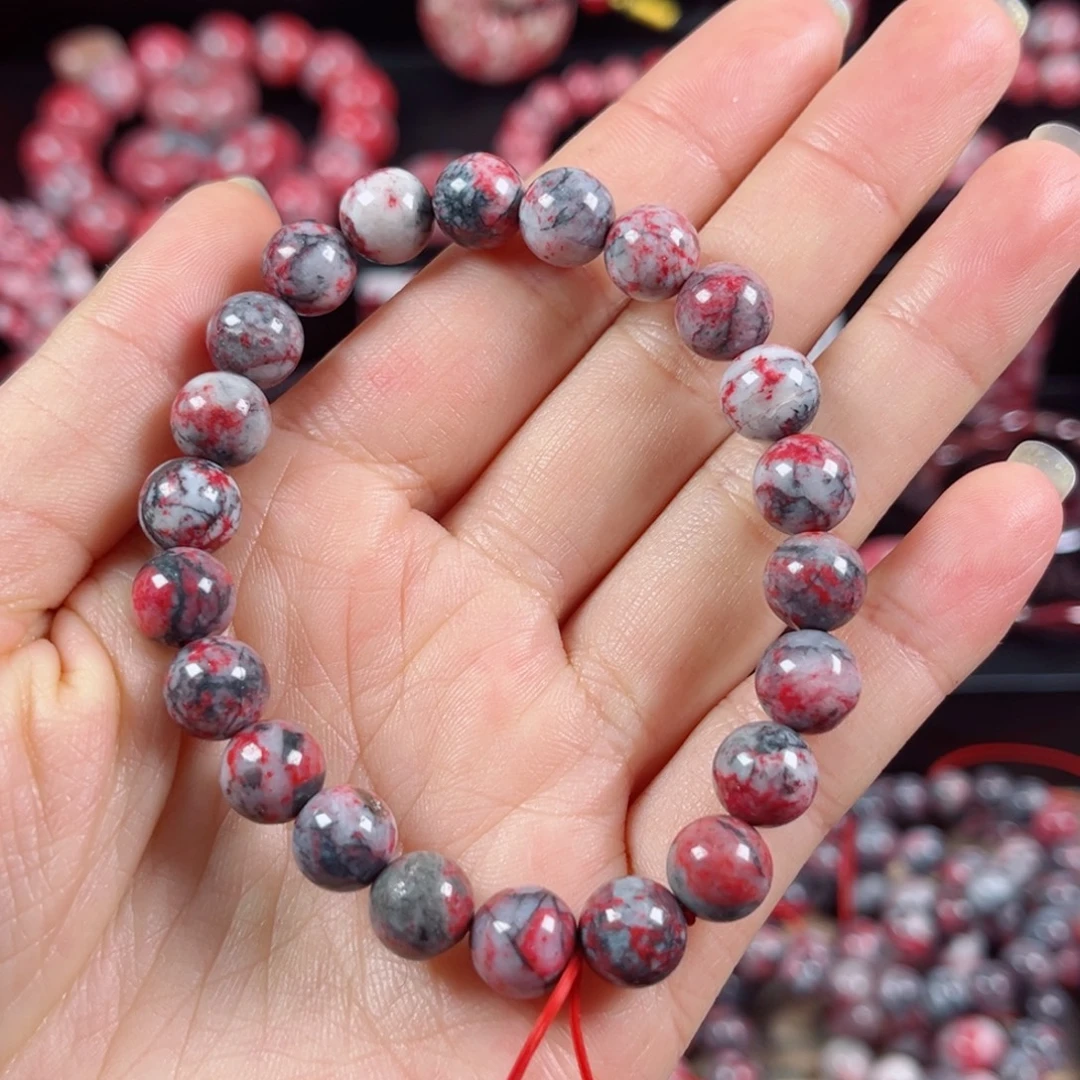 天然辰砂原石手串卡8+