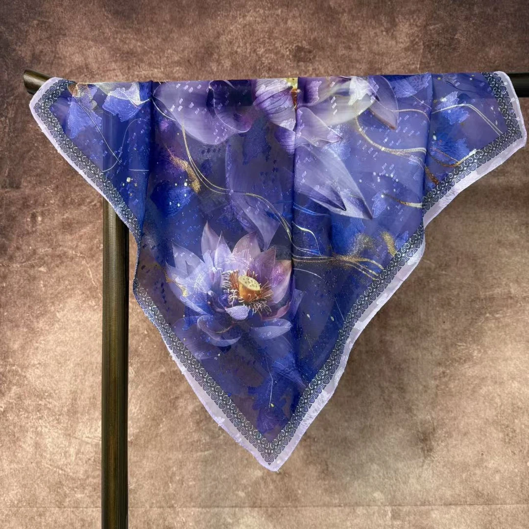 [紫韵金莲]新中式剪花方巾国风百搭披肩丝巾70*70（329-A）