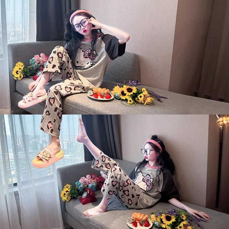 女童纯棉睡衣夏季2025新款女大童棉绸短袖家居服套装可外穿空调服