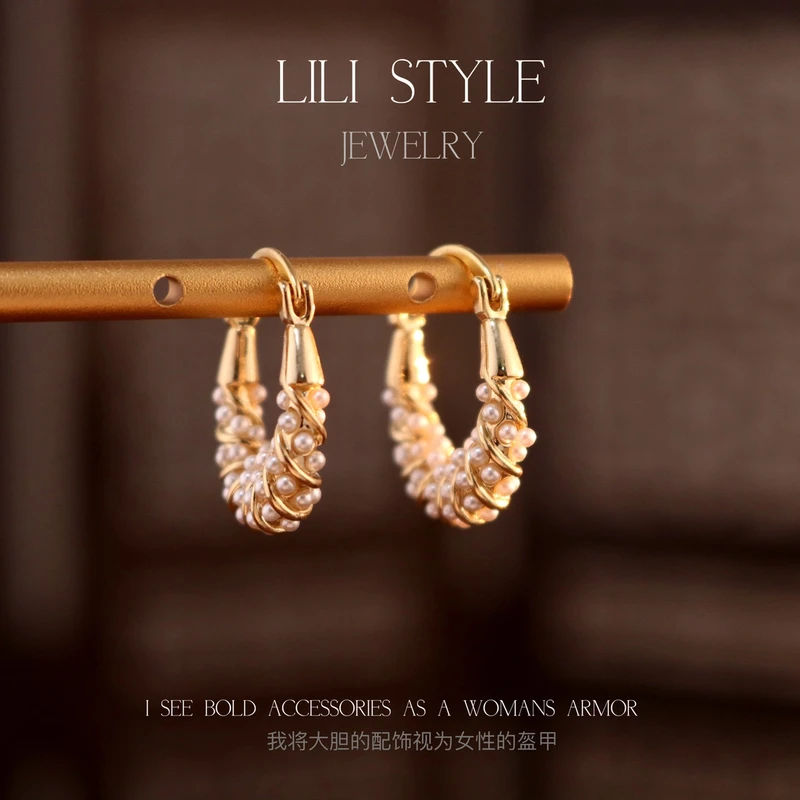 铜合金耳饰 法式复古麻花耳扣轻奢时尚小众设计感百搭耳环K187