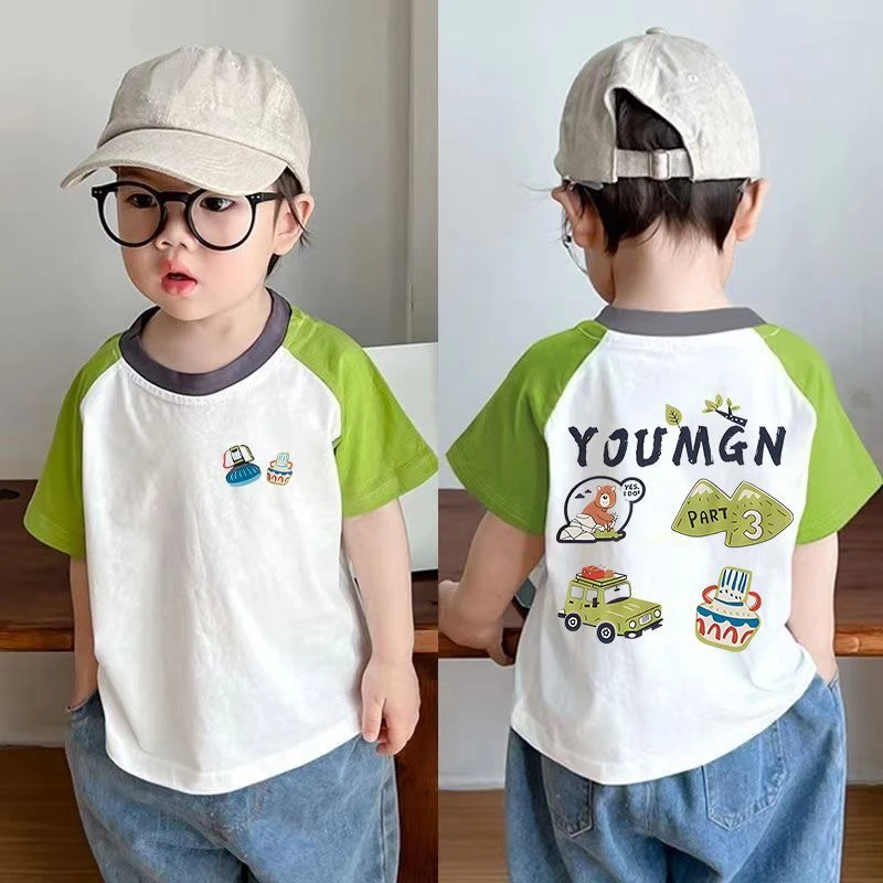 儿童童装100%纯棉夏季新款短袖男童女童夏装半袖上衣T恤宝宝半袖
