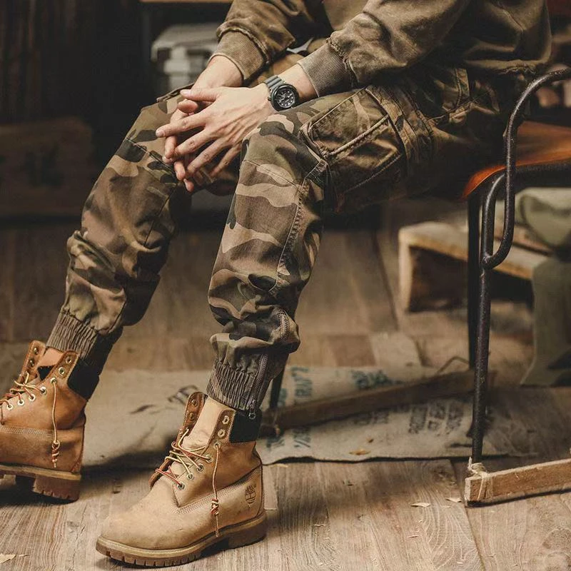 美式复古迷彩工装裤子宽松直筒2025年新款山系户外工装裤男款