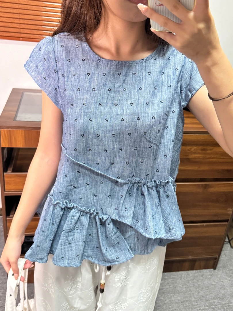 <LUMI studio>韩系圆领拼接上衣休闲通勤