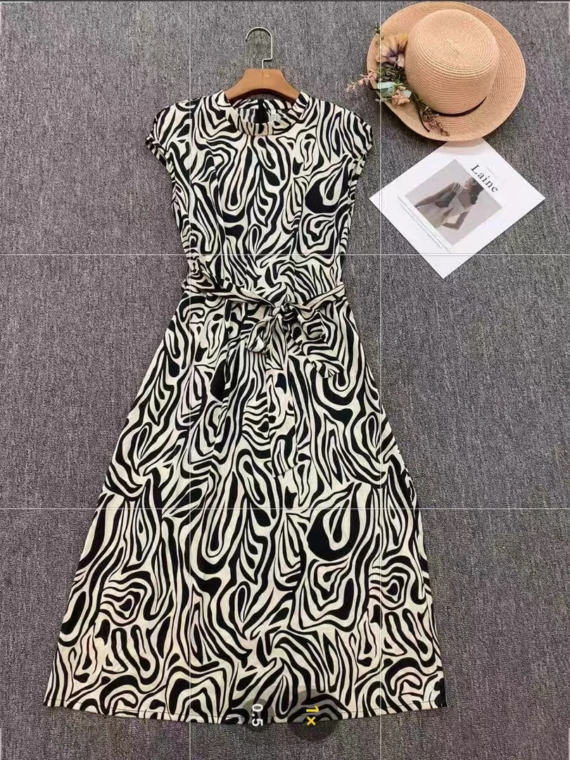 GL059 复古港风包臀裙夏天短袖连衣裙显瘦百搭印花晕染