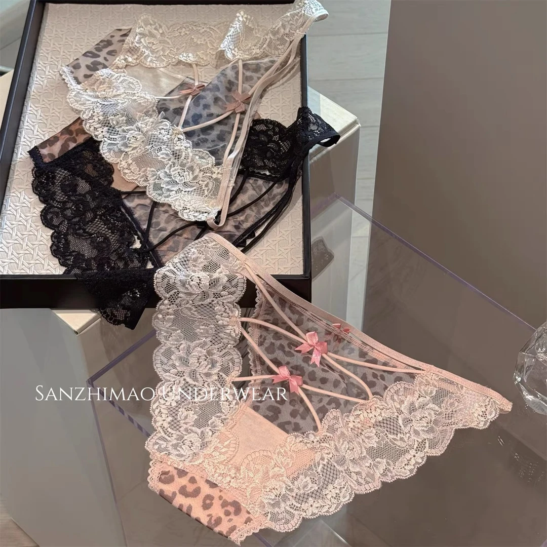 【LM】纯欲轻奢交叉蜜桃臀镂空性感蕾丝蝴蝶结诱惑低腰火辣三角裤