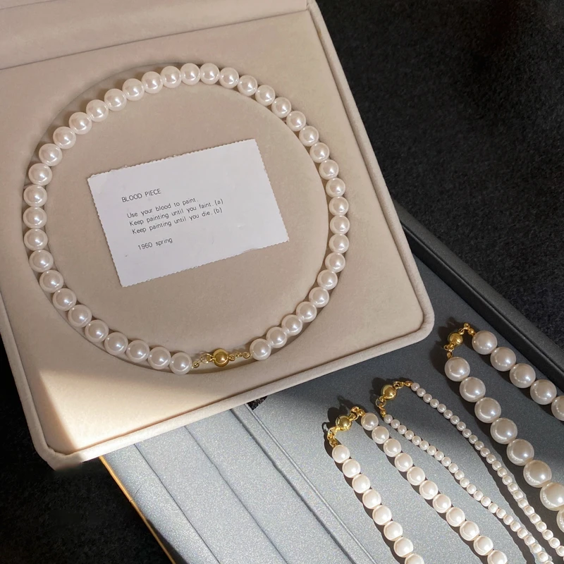 合金项链 磁吸扣正圆珍珠项链配饰轻奢小众高级感锁骨链脖颈链