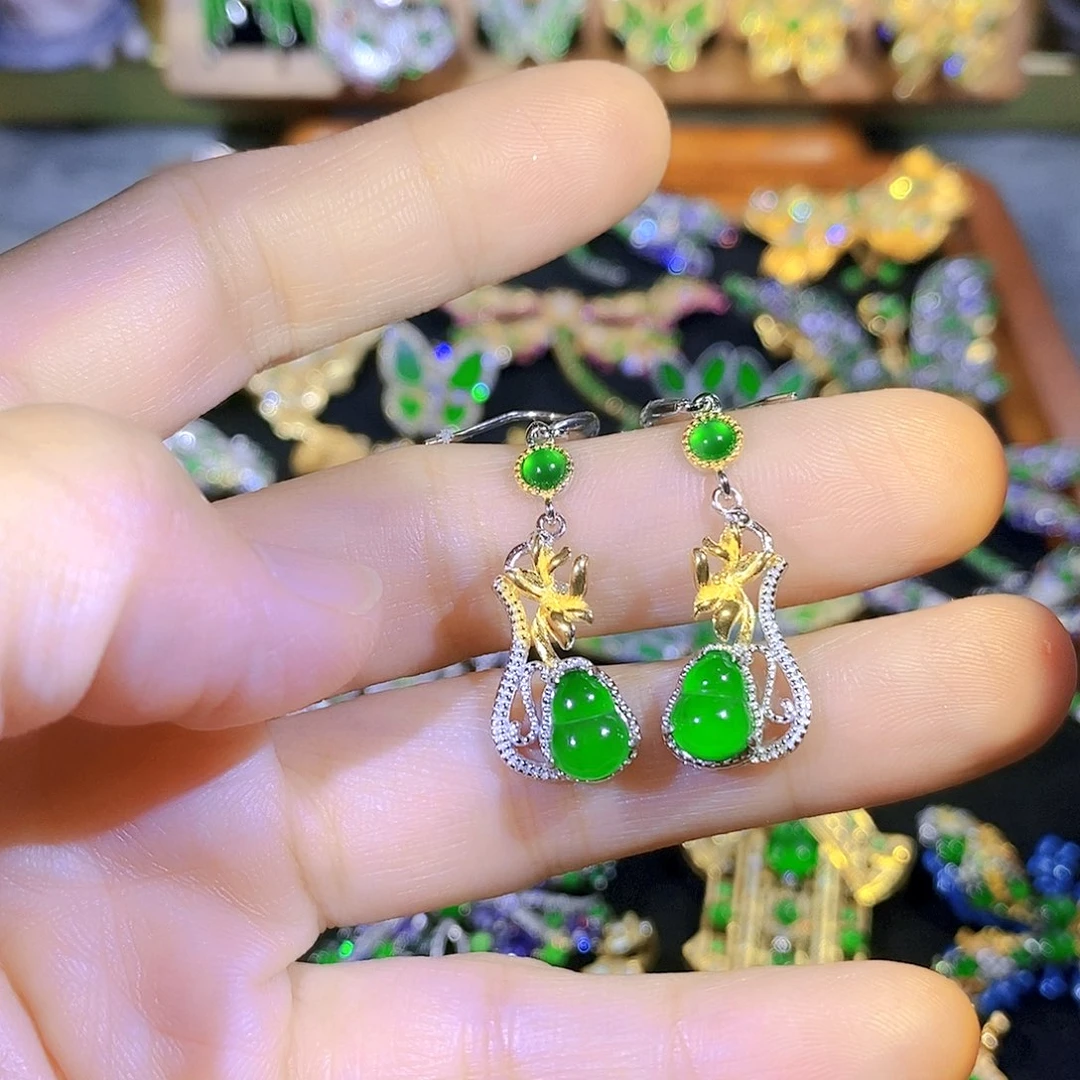 吊坠(不含链)银S925镶嵌翡翠