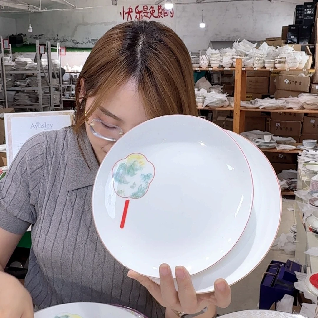 骨瓷高骨瓷8英寸月光盘20cm2个外贸骨瓷