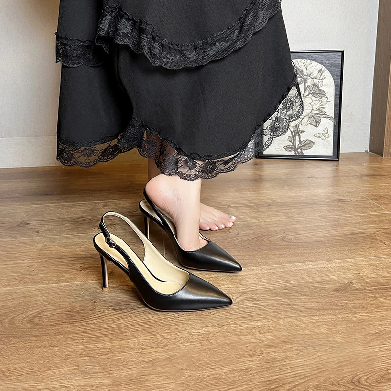 飞燕女鞋2025春夏新款黑色高跟鞋外穿空气垫通勤浅口细跟性感单鞋