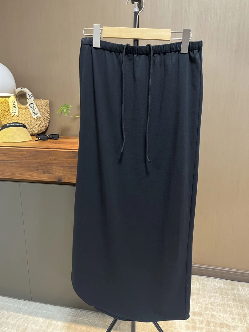 休闲长裙中腰直筒裙慵懒风松，打懒抽绳腰头薄款半身裙，百搭通勤