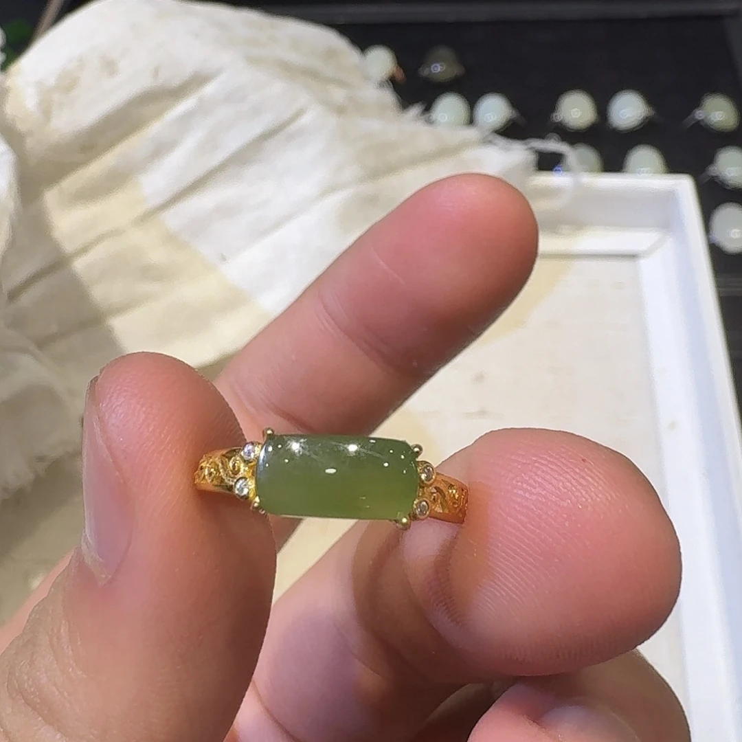 和田玉（碧玉）银S925镶嵌戒指