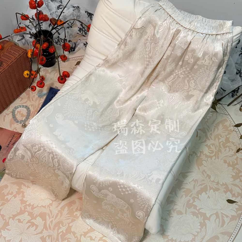 660 重磅满分桑蚕丝小象直筒裤百搭纯色国风-腰围64-裤长99