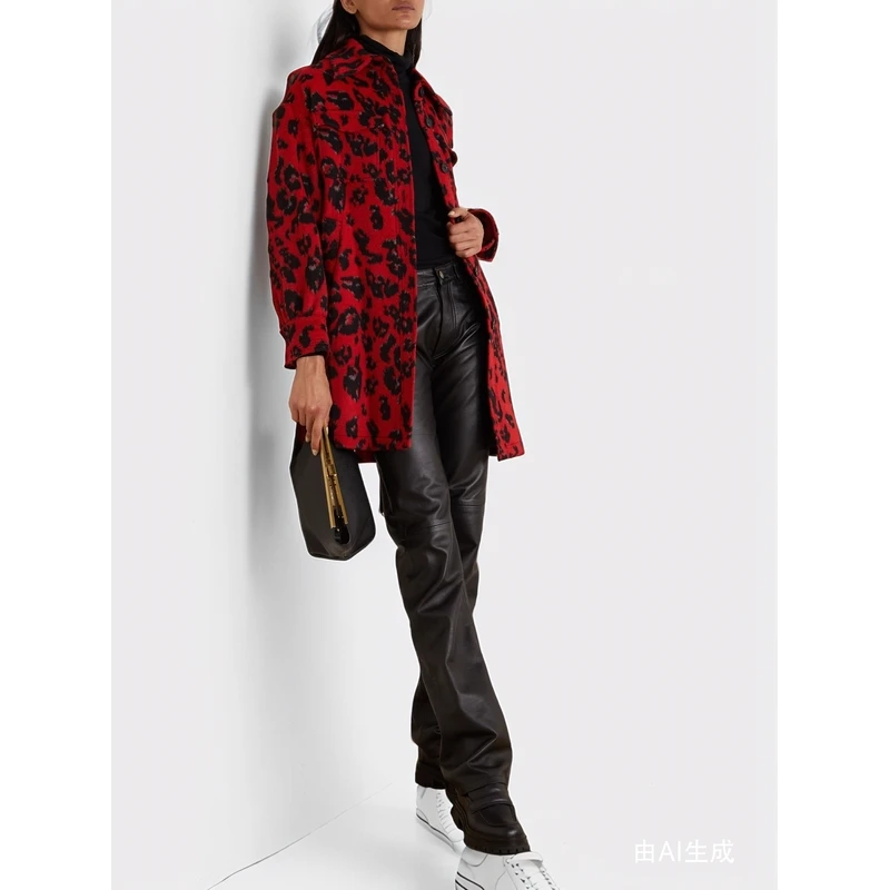 DVF 女红色配腰带羊毛混纺提花外套