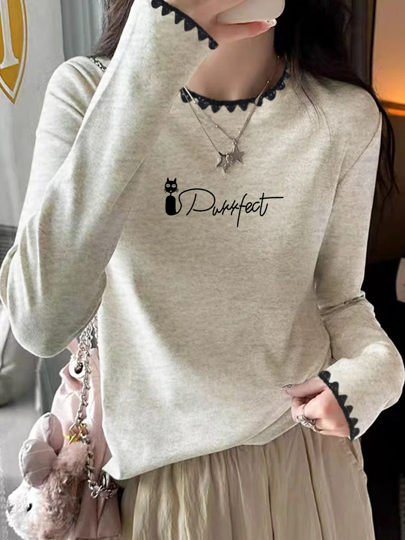 2025秋季正肩纯棉小个子打底衫女设计感外穿长袖撞色内搭t恤上衣