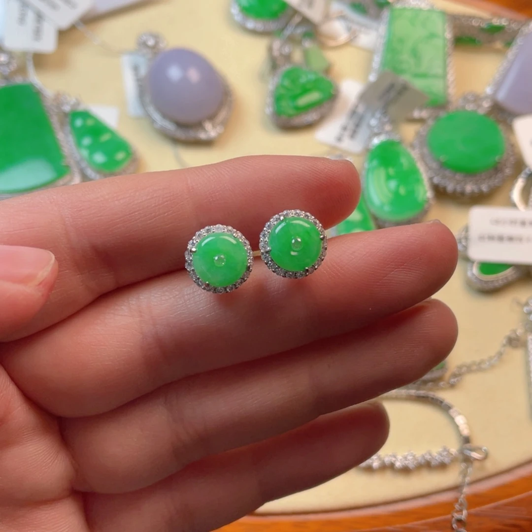 翡翠吊坠(不含链)银S925镶嵌耳钉