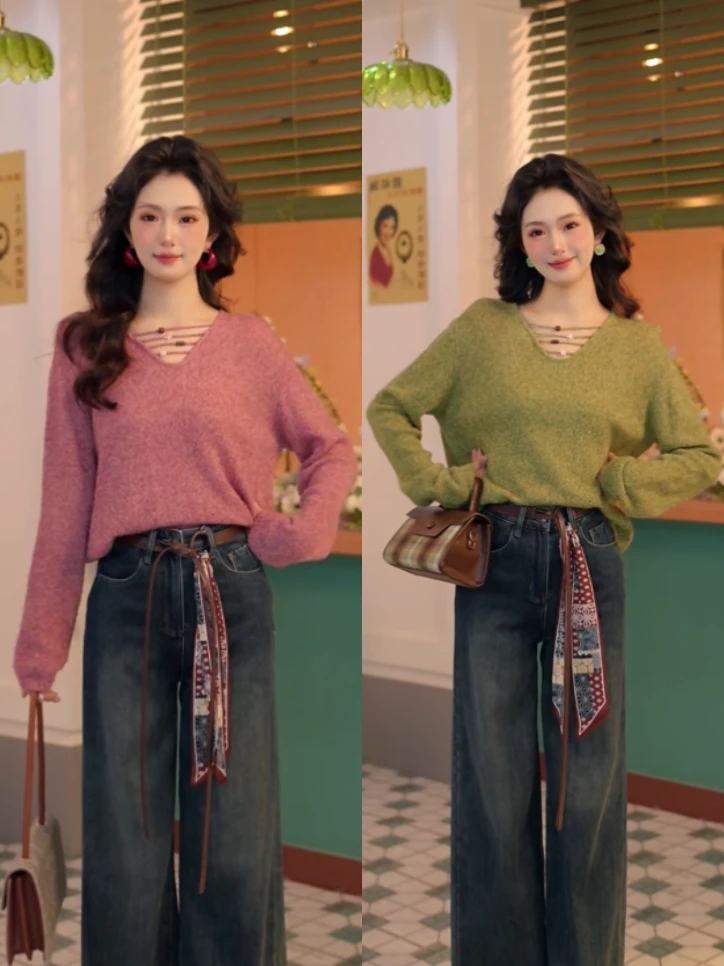 柚子【春日新生】复古港风时尚宽松毛针织衫女DC1989571