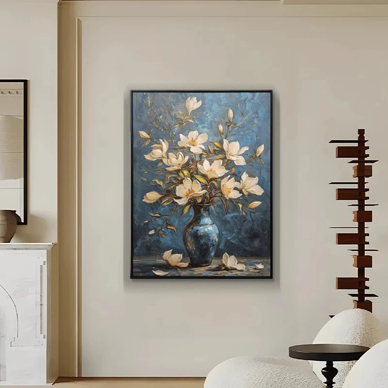 2025新款喷绘装饰画餐厅卧室客厅背景墙挂画轻奢艺术栀子花壁画